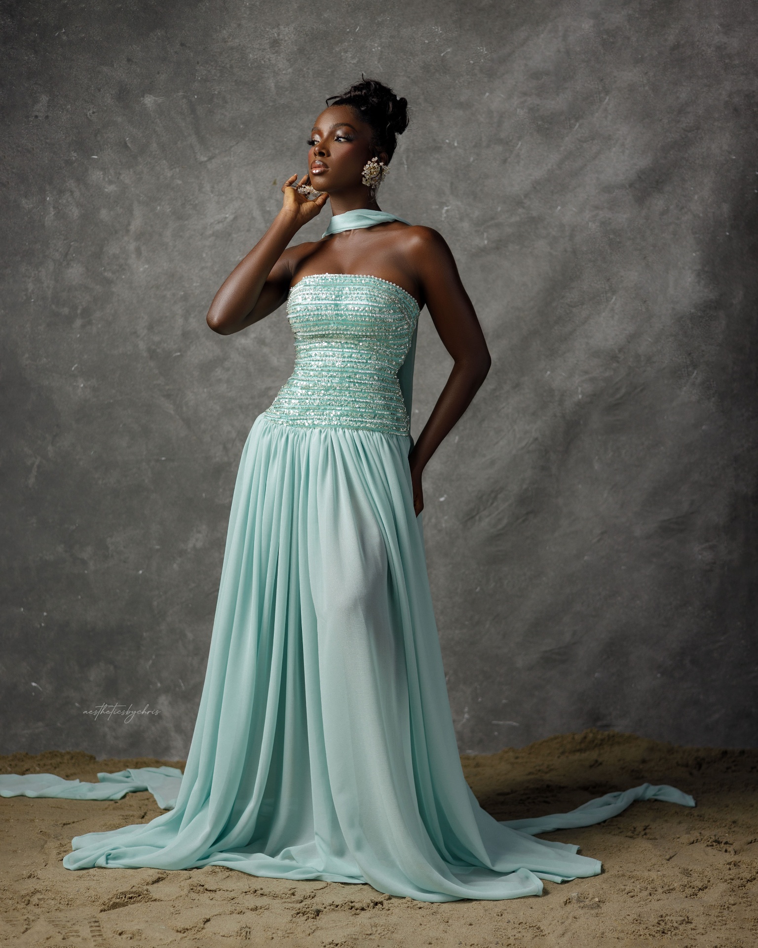 Pale blue tulle gown